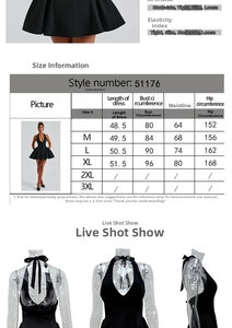 Size guide for the deep V-neck sleeveless dress showing measurements from S to XL