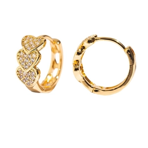 Gold plated heart hoop earrings featuring pavé cubic zirconia settings for women
