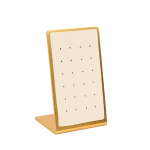 Golden metal jewelry display stand with beige velvet lining for earrings and studs