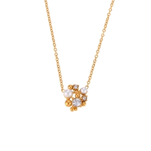 18K gold plated necklace with delicate pearl and rhinestone cluster floral pendant