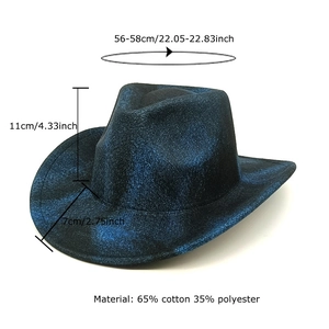 Western cowboy jazz hat in blue-black gradient with wide brim and 56-58cm circumference