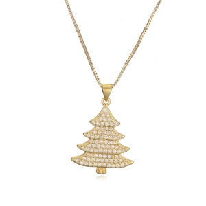 Elegant 18K gold plated necklace with a sparkling zircon Christmas tree pendant on white back