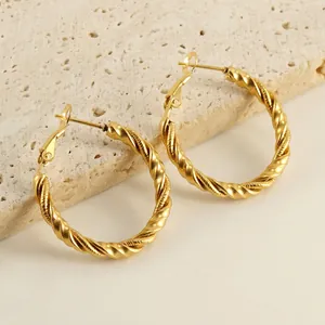Hoop Earrings Stainless Steel Twisted Rope Design 18K Gold Plated Geometric Fashion Jewelry For Women Everyday Wear