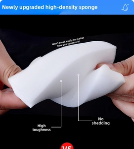 Macro detail of high-density white cleaning sponge showing flexibility and durable texture