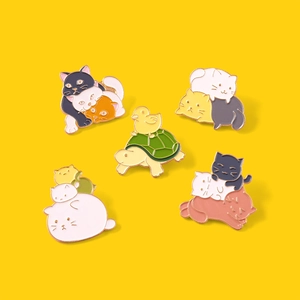 Cute Cartoon Stacking Cat Enamel Pin Brooch Alloy Animal Duck Turtle Metal Badge For Backpack Clothes Jewelry Accessory
