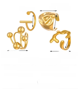 Detailed size and weight specs for gold teardrop rings in 18k gold plated stainless steel