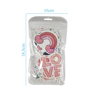 Detailed view of colorful holographic cartoon love stickers set with 18.5cm packaging