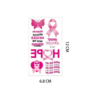 Pink ribbon breast cancer awareness waterproof tattoo stickers with butterfly and hope text
