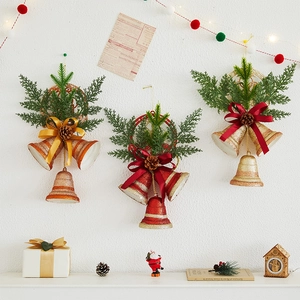 Christmas Hanging Bells Ornaments With Glitter Pine Cones Ribbon Bow Reindeer For Festive Home Door Window Decoration