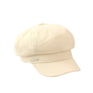 Cappello newsboy ottagonale bianco crema retrò con logo in metallo argento per donna