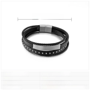 Detailed dimensions of the black braided leather bracelet with stainless steel magnetic clasp