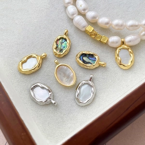 14k gold filled natural mother of pearl and abalone shell oval pendants for DIY jewelry