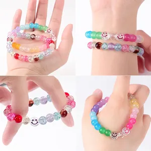 DIY jewelry set with 24-grid crackle glass beads and colorful smiley face charms