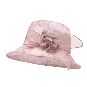 Elegant pink breathable sun hat for women featuring a large mesh flower and floral patterns