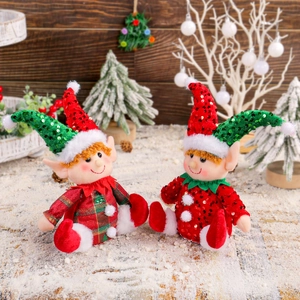 Christmas elf plush dolls with red sequins and green plaid hats for festive holiday decor