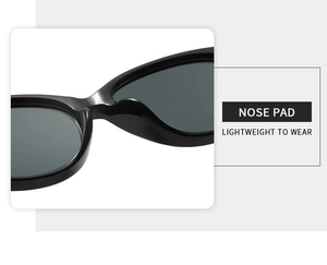 Detail der leichten integrierten Nasenpads an der schwarzen Cat-Eye-Sonnenbrille für Komfort