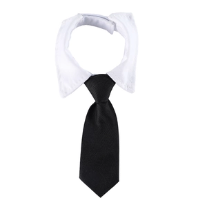 Elegant adjustable black and white tuxedo necktie with white collar for dogs and cats