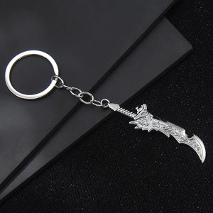 Exquisite silver metal sword keychain with intricate dragon embossed model details