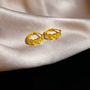 Vintage 18K Gold Plated Copper Hoop Earrings Chinese Ancient Coin Round Geometric Delicate Luxury Fashion Jewelry For Women