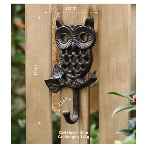 Detailed dimensions of the retro cast iron owl wall hook showing 17cm height and 10cm width