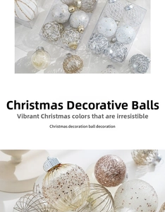Detailed view of champagne gold and silver Christmas balls with glitter and star patterns
