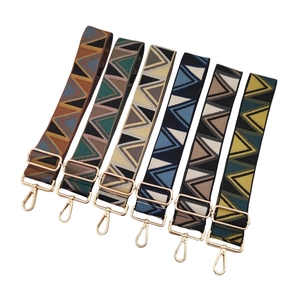Adjustable wide jacquard chevron shoulder straps for handbags with gold metal hardware