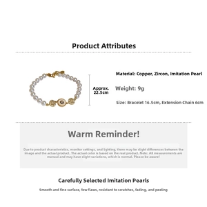 Vue détaillée du bracelet en perles plaqué or 18k avec dimensions et matériaux en cuivre