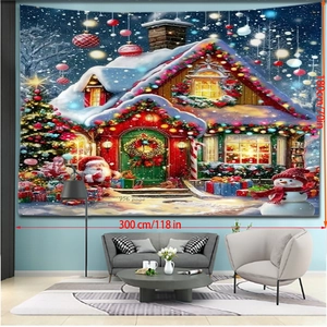 Detail showing 300x180cm extra wide Christmas tapestry featuring Santa and winter scene