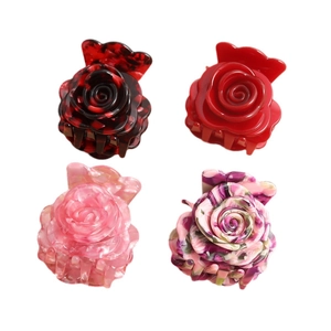 Acrylic rose flower hair claws set in red, pink and floral patterns for women