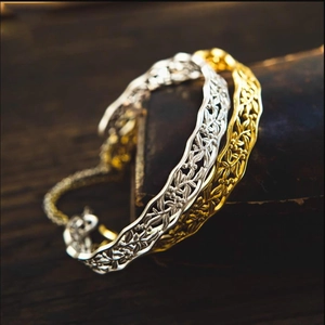 925 Sterling Silver Vintage Hollow Pattern Open Bracelet Adjustable Silver Gold Plated Filigree Cuff Bangle Jewelry For Women Gifts