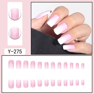 Pink and white gradient short square press-on nails set Y-275 with 24 piece tips