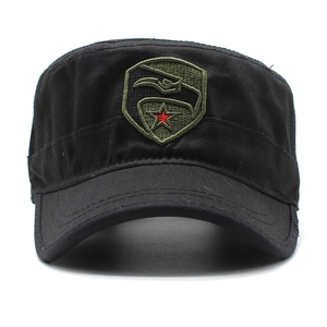 Cappello militare nero classico con toppa ricamata tattica di aquila e stella