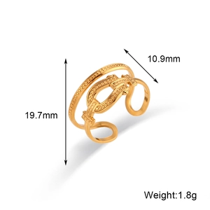 Dimensions détaillées de la bague mors dorée 18K avec hauteur 19,7mm et poids de 1,8g