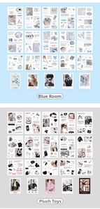 Detail view of Korean style scrapbook stickers with ribbon ballet and aesthetic themes