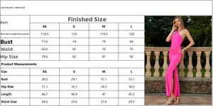 Detailed size chart for the backless halter dress with side hollow design and floral accents