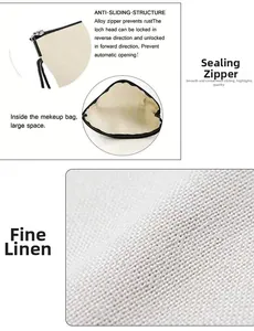 Détail de trousse à maquillage en lin fin avec fermeture alliage et intérieur spacieux