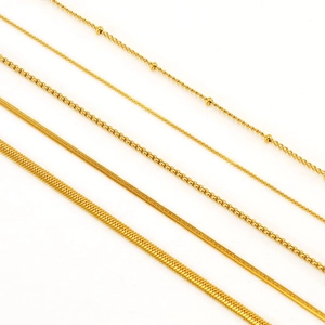 Minimalist 18K gold plated stainless steel square pearl and link chain necklaces for women