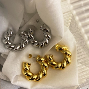Orecchini A Cerchio Intrecciati A C Rame Con Perno In Argento Sterling 925 Stile Francese Vintage Donna