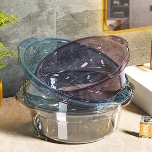 Transparent Plastic Face Wash Basin With Double Handles Stackable Thickened Laundry Tub Foot Soaking Bucket Household