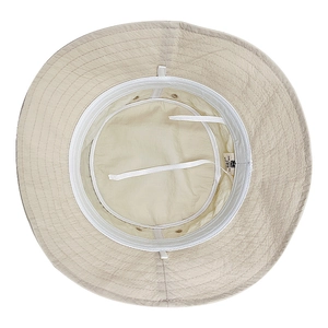 Quick-dry breathable beige bucket hat interior with sweatband and adjustable drawstring