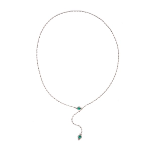 Sautoir en argent avec pendentifs gouttes d'eau vertes et cristaux pour femme