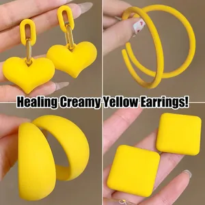 Fashion Yellow Acrylic Geometric Earrings With 925 Sterling Silver Earring Post For Women Heart Round Star Shape Jewelry