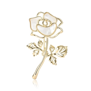 Elegant gold shell rose brooch with mother of pearl petals for women's clothing