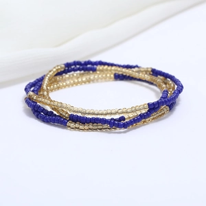 Double-layered blue and gold beaded waist chain jewelry for beach and bikini wear