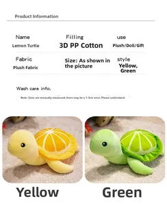 Détails de peluches tortues citron jaune et verte avec rembourrage doux en coton PP 3D
