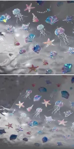 Macro d'autocollants 3D laser pour ongles avec méduses et coquillages irisés