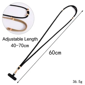 Cordino per cellulare regolabile in nylon nero con fibbia dorata e lunghezza 40-70 cm