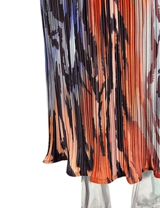 Detail of colorful abstract leopard print on high-quality pleated maxi skirt fabric