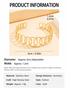 Size chart for hollow oval stainless steel bracelet showing 6cm diameter and 1.2cm width