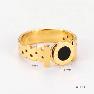 Stainless Steel Ring With Roman Numerals Black Circular Disc Hollow Band Minimalist Commute Fashion Jewelry For Women